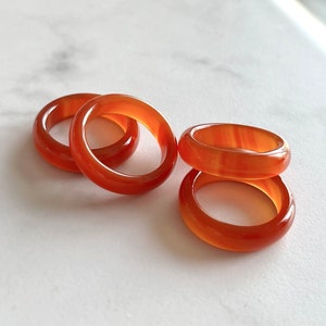 Carnelian Agate Ring, Solid Red Agate Band Ring, Natural Agate Stone Stackable Ring, Crystal Gemstone Carved Ring, Healing Jewelry
