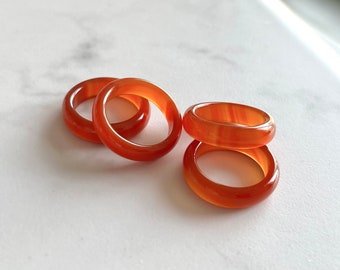 Carnelian Agate Ring, Solid Red Agate Band Ring, Natural Agate Stone Stackable Ring, Crystal Gemstone Carved Ring, Healing Jewelry