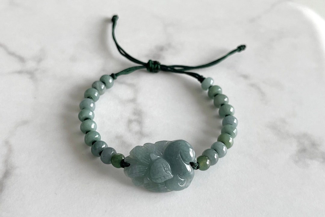Jade Fox Knotted Bracelet, Natural Guatemala Jadeite Gumiho