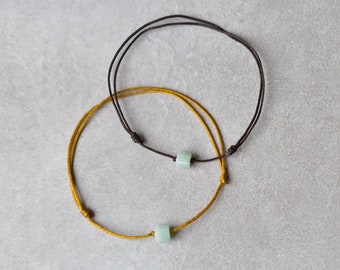 Natural Burmese Jadeite Tiny Cylinder Bead Bracelet, Simple Jade Bracelet, Thin Cord Bracelet, Matching, Friendship, Family Bracelets