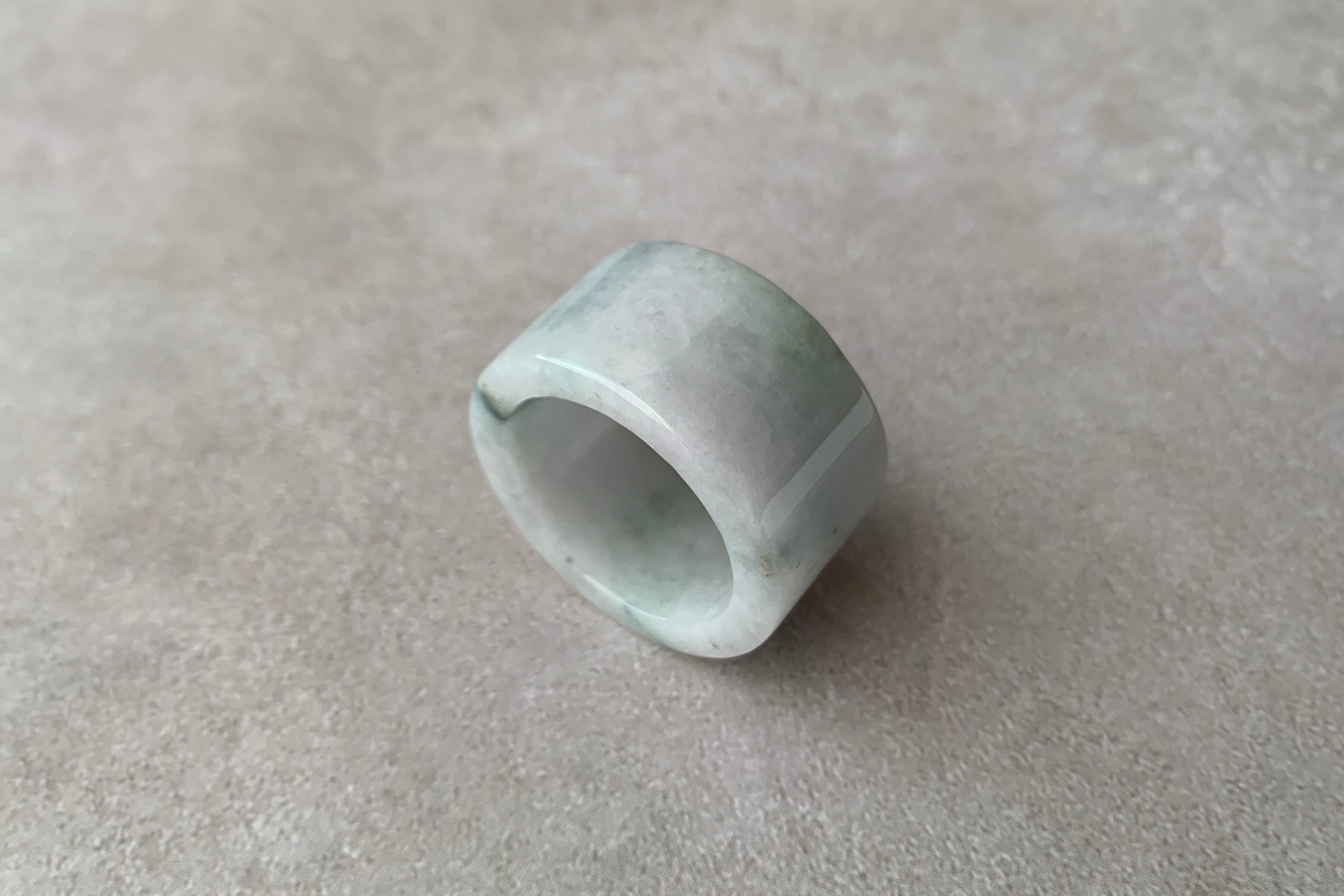 Size 12 US Natural Type A Translucent Faint Green + Bluish Green Jadeite Wide Ring Band • Burmese Jade Thick Ring, Carved Thumb Ring
