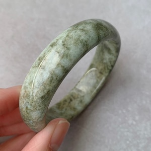 50.48mm Natural Jade Bangle, Certified Natural Bluish Green + Brownish Green Jadeite Wide Bangle • Thick, Chunky Round Jade Bangle