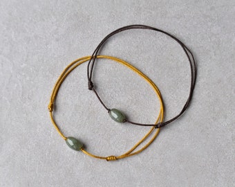 Jade Custom Color Cord Bracelet/Anklet, Natural Green Burmese Jadeite Tiny Barrel Bead String Bracelet, Simple Dainty Jade Bracelet (SBR08)