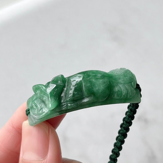 Natural Jadeite Nine Tailed Fox Half Bangle Knotted Bracelet