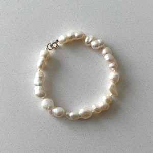 Freshwater Pearl Bracelet, White Baroque Pearl Bracelet with 14K Gold Filled Spring Ring Clasp, Unique Pearl Jewelry, Anniversary Gift image 3