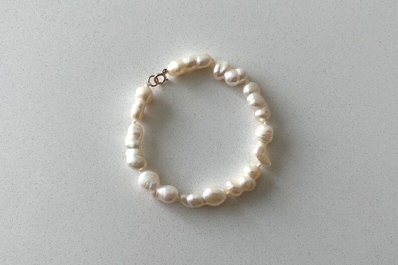 Freshwater Pearl Bracelet, White Baroque Pearl Bracelet with 14K Gold Filled Spring Ring Clasp, Unique Pearl Jewelry, Anniversary Gift image 3