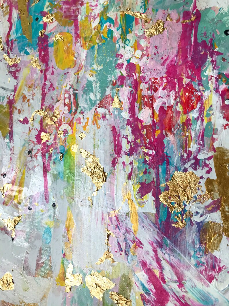 Colorful Abstract Art Large Canvas Painting Real Gold Leaf Etsy
