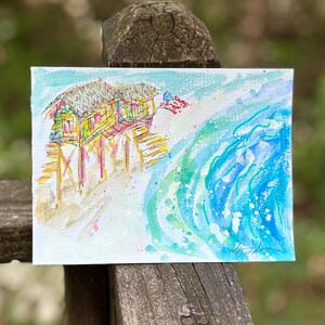 Beach House Original Watercolor Painting on Paper 6”x 8” Ready to Ship KellyJacksonFineArt