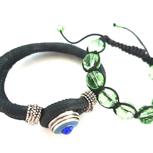 2 Armbänder, Shamballa grüne Facettensteine und Chunks Beads Buttons Clicks NEUWARE image 4