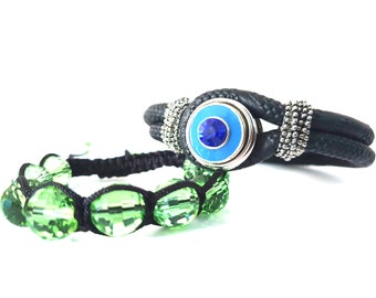 2 Armbänder, Shamballa (grüne Facettensteine) und Chunks Beads Buttons Clicks  NEUWARE