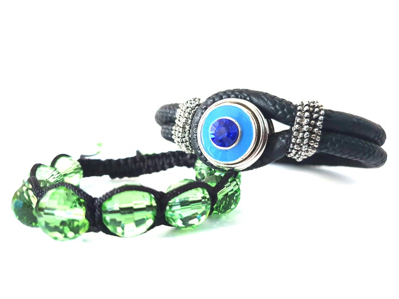 2 Armbänder, Shamballa grüne Facettensteine und Chunks Beads Buttons Clicks NEUWARE image 1