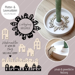 Digital plotter file laser cut file • house wreath • Christmas • Raysin • candlestick • svg dxf eps png • private & commercial use