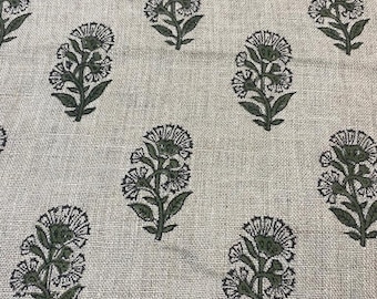 Naya // Natürliche Buti Handloom Leinen Stoff Leinen Stoff Blume Olive Grün Farbe Polsterstoff, Kissenbezug, Dicker Leinen Stoff