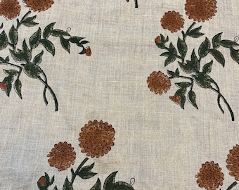 ZOE// Indian Hand Block Print Fabric, Indian Linen Fabric, Block Print Fabric, Designer Floral Printing Fabric, Upholstery fabric,