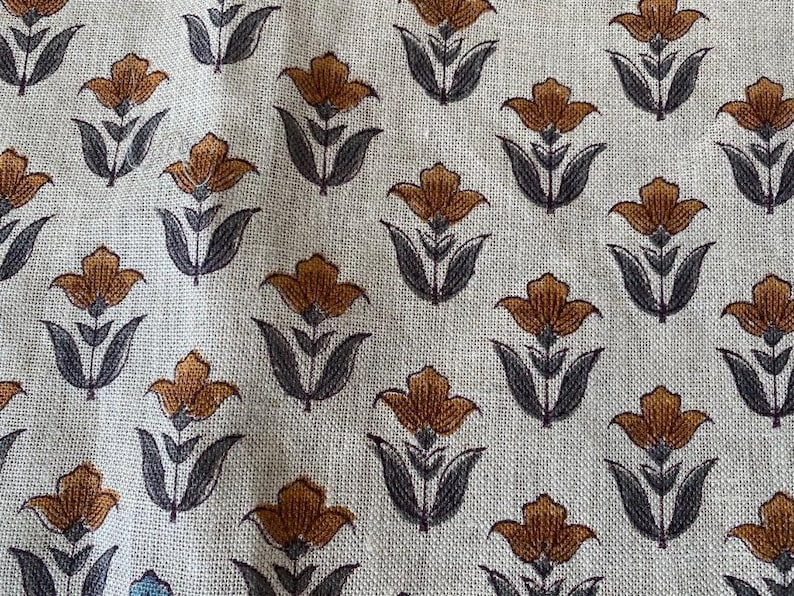 Small// Flower Block Print Handloom Linen Fabric ,upholstery Fabric ...