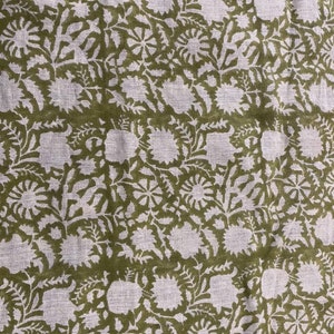 Block Print Fabric, Floral Print Linen, By the yards, Pillow Cover Fabric, For Table Cloth, Hand Woven Thick Linen Fabric For Upholstery