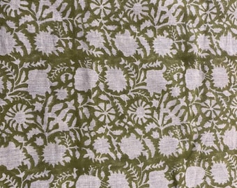 Block Print Fabric, Floral Print Linen, By the yards, Pillow Cover Fabric, For Table Cloth, Hand Woven Thick Linen Fabric For Upholstery