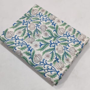 Floral Print Block Print Fabric 100% Cotton Indian Fabric, Hand Printed Natural Vegetable Dye Soft Cotton Woman Dress Fabric By Yard