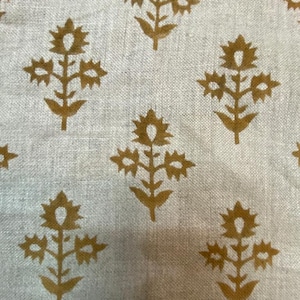 KEYY//Block Print Fabric, Floral Print Linen, By the yards, Pillow Cover Fabric, Table Cloth, Hand Woven Thick Linen Fabric For Upholstery