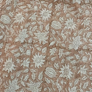 Block Print  Handloom Linen Fabric  Heavy Linen Fabric Browne Flower