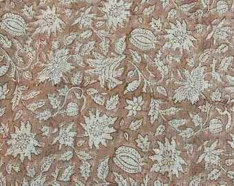 Block Print  Handloom Linen Fabric  Heavy Linen Fabric Browne Flower