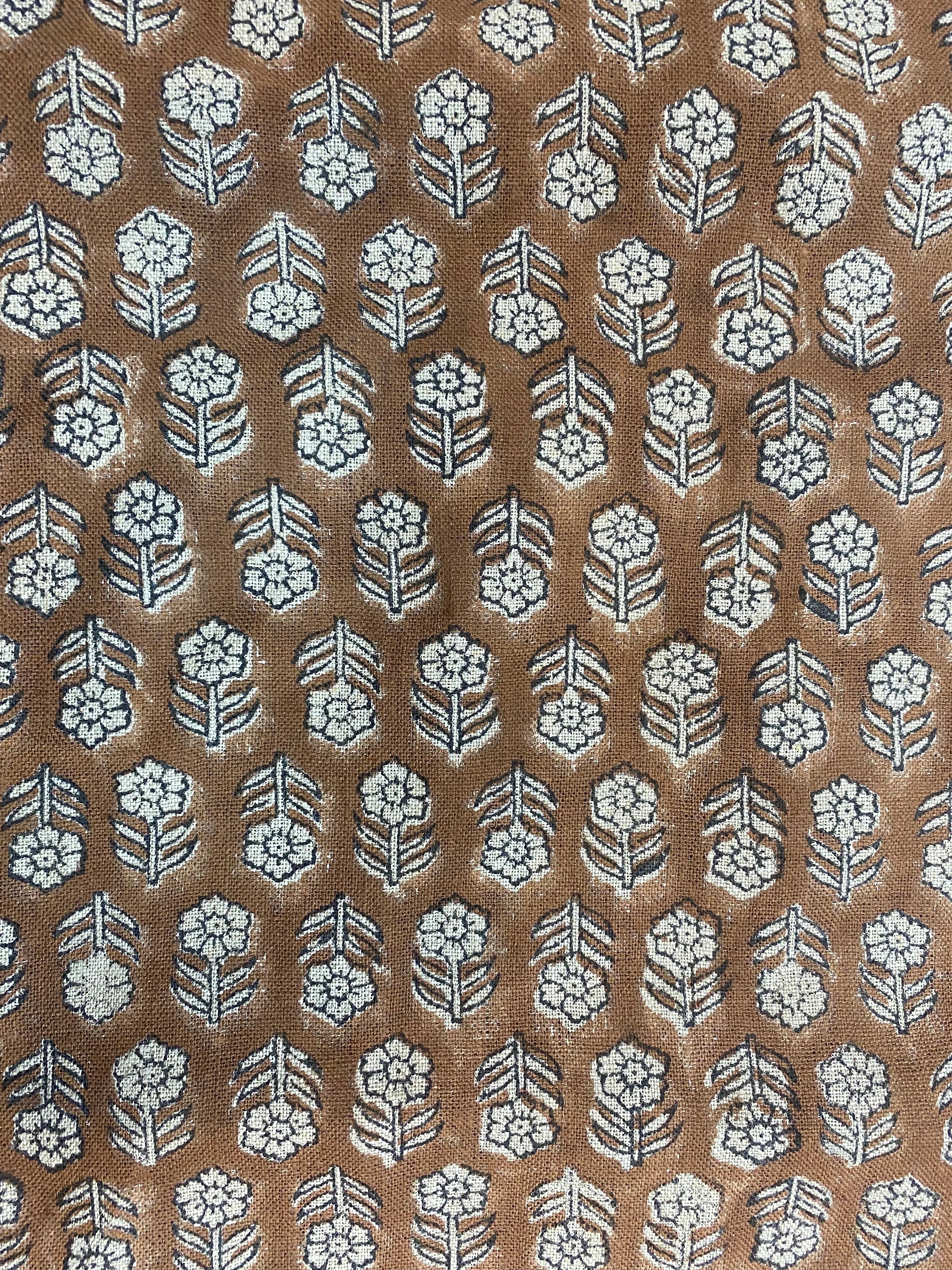 TULSI BUTI//Indian Hand Block Print Fabric, Indian Linen Fabric, Block Print Fabric, Designer Floral Printing Fabric, Upholstery fabric,