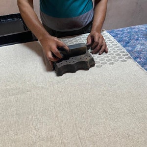 Block Print Handloom Linen Fabric Heavy Linen Fabric Black Floral Outlines print image 4