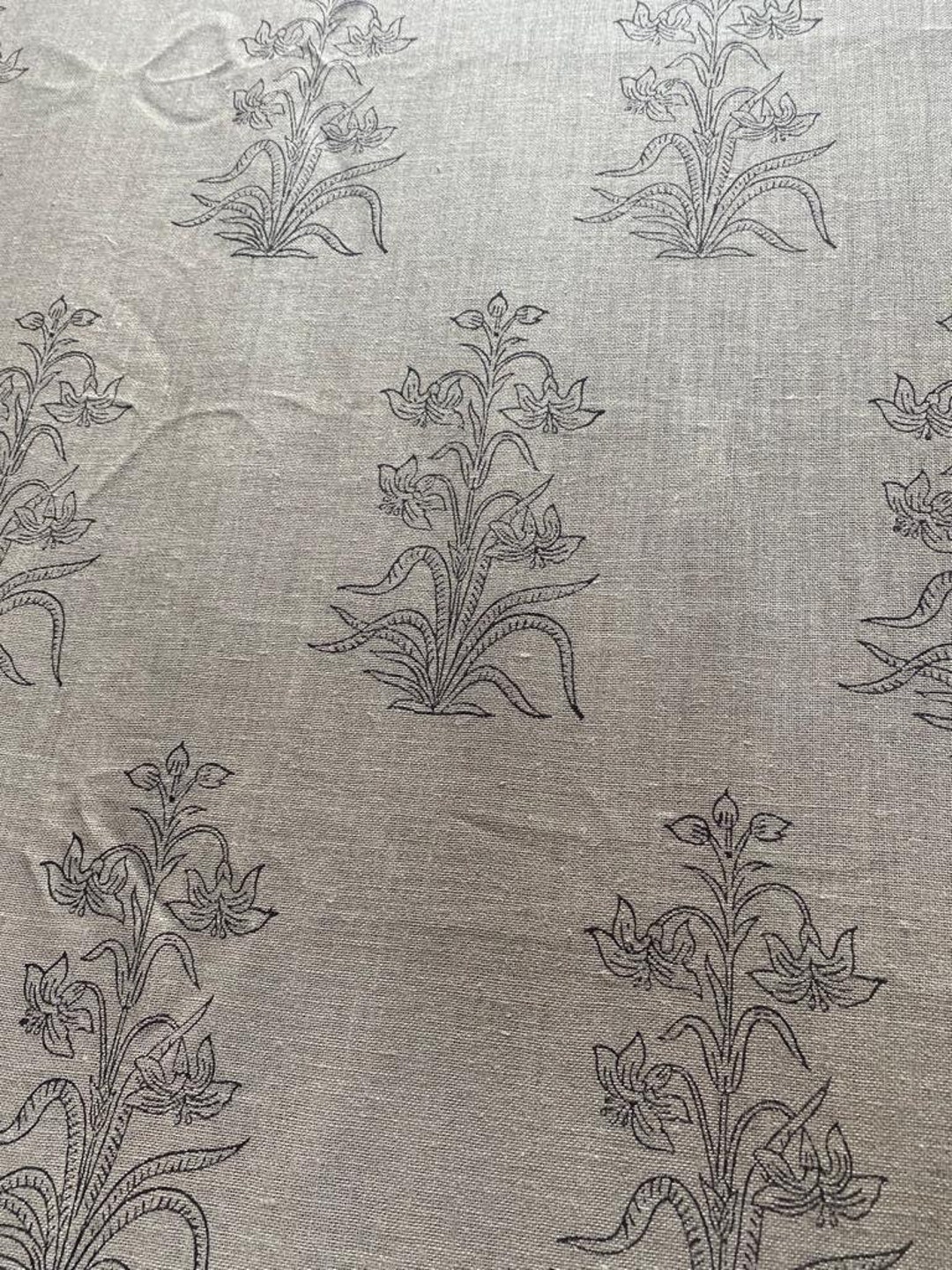 Handloom Linen Fabric - Flower Outline Block Print Fabric - Best for ...
