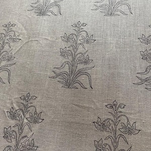 Handloom Linen Fabric - Flower Outline  block print fabric   - best for Upholstery , cushion cover , sofa/chair cover , and other crafts