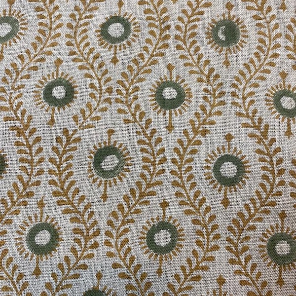 Sahara Motif Handloom Linen Fabric Linen Fabric Flower Mustrad With Olive Green  Colour Upholstery Fabric, Pillow Cover ,Thick Linen Fabric