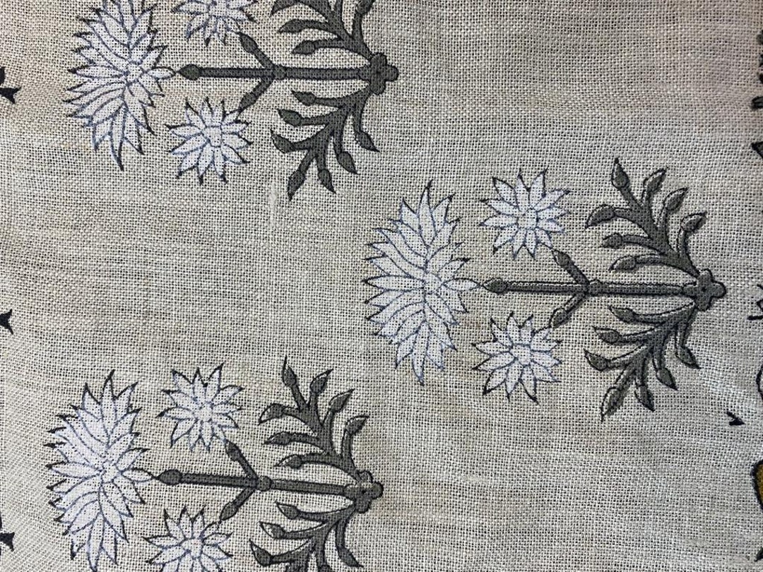 Handloom Linen Fabric Designer Indian Hand Block Print Heavy Fabric