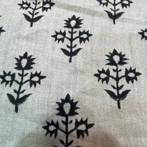KEYY//Block Print Fabric, Floral Print Linen, By the yards, Pillow Cover Fabric, Table Cloth, Hand Woven Thick Linen Fabric For Upholstery
