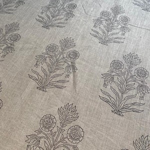 Handloom Linen Fabric - Flower Outline  block print fabric   - best for Upholstery , cushion cover , sofa/chair cover , and other crafts