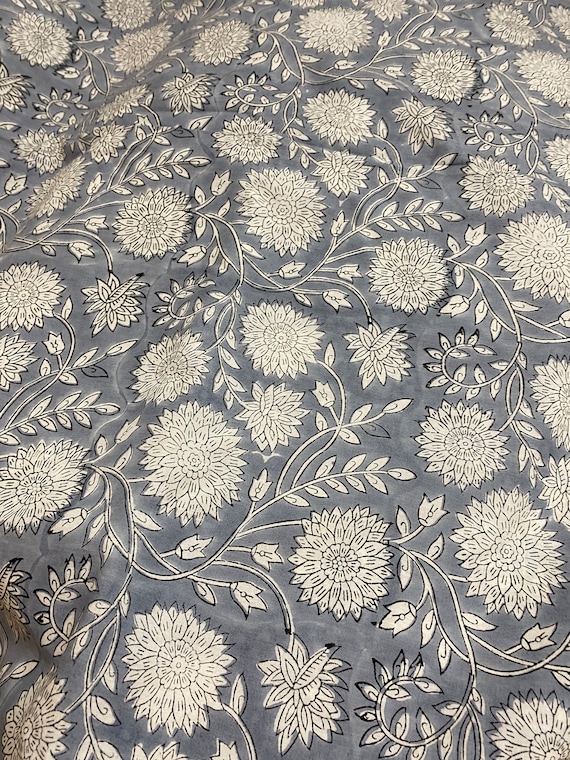 100 cotton dress fabric Floral Print Block Print Fabric 100% Cotton Indian Fabric, Hand Printed  Natural Vegetable Dye Soft Cotton Woman Dress Fabric by Yard