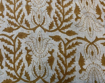 Block Print Fabric, Floral Print Linen, By the yards, Pillow Cover Fabric, For Table Cloth, Hand Woven Thick Linen Fabric For Upholstery