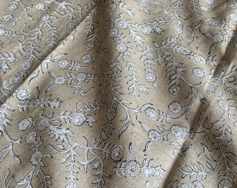 58" inches Hand Block Printed Linen Fabric , Home Decor Best Linen Fabric for decor, pillows ,upholstery, curtain