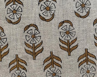 Block Print Fabric, Floral Print Linen, By the yards, Pillow Cover Fabric, For Table Cloth, Hand Woven Thick Linen Fabric For Upholstery