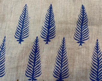 Block Print Fabric, Floral Print Linen, By the yards, Pillow Cover Fabric, For Table Cloth, Hand Woven Thick Linen Fabric For Upholstery