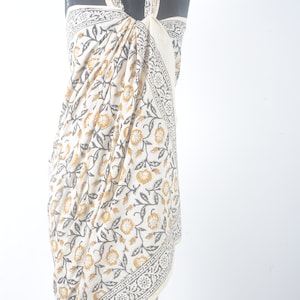 Block Print Scarves, Indian Cotton Sarong, Decorative Handmade Cotton, Beach Pareo, Printed Sarong, Organic cotton sarong, natural colour