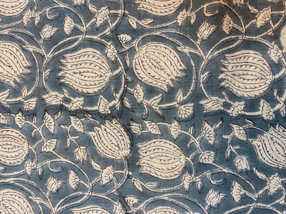 LOTUS Hand Block Printed Linen Fabric , Home Decor Best Linen Fabric