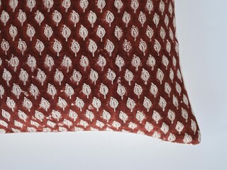 Federa Per Cuscino In Cotone E Lino Con Stampa A Blocchi Fatta A Mano - 30x86 Cm - Decorazione Artigianale Per Divano E Letto