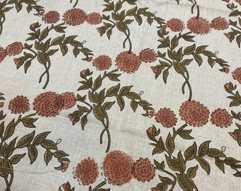 ZOE// Indian Hand Block Print Fabric, Indian Linen Fabric, Block Print Fabric, Designer Floral Printing Fabric, Upholstery fabric,