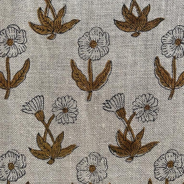 Handloom linen fabric designer indian hand block print heavy fabric pillowcases thick linen upholstery block printing art table cover