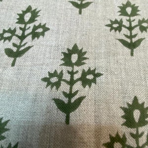 KEYY //Block Print Fabric, Floral Print Linen, By the yards, Pillow Cover Fabric,  Table Cloth, Hand Woven Thick Linen Fabric For Upholstery