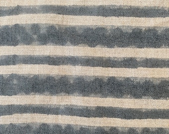 Striped Heavy Weight Linen fabric by the yard Natural Block Print MULTISTRIPE. Linen fabric for decor pillows,upholstery, curtain
