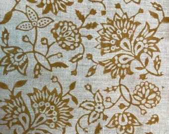 Block Print Fabric, Floral Print Linen, By the yards, Pillow Cover Fabric, For Table Cloth, Hand Woven Thick Linen Fabric For Upholstery