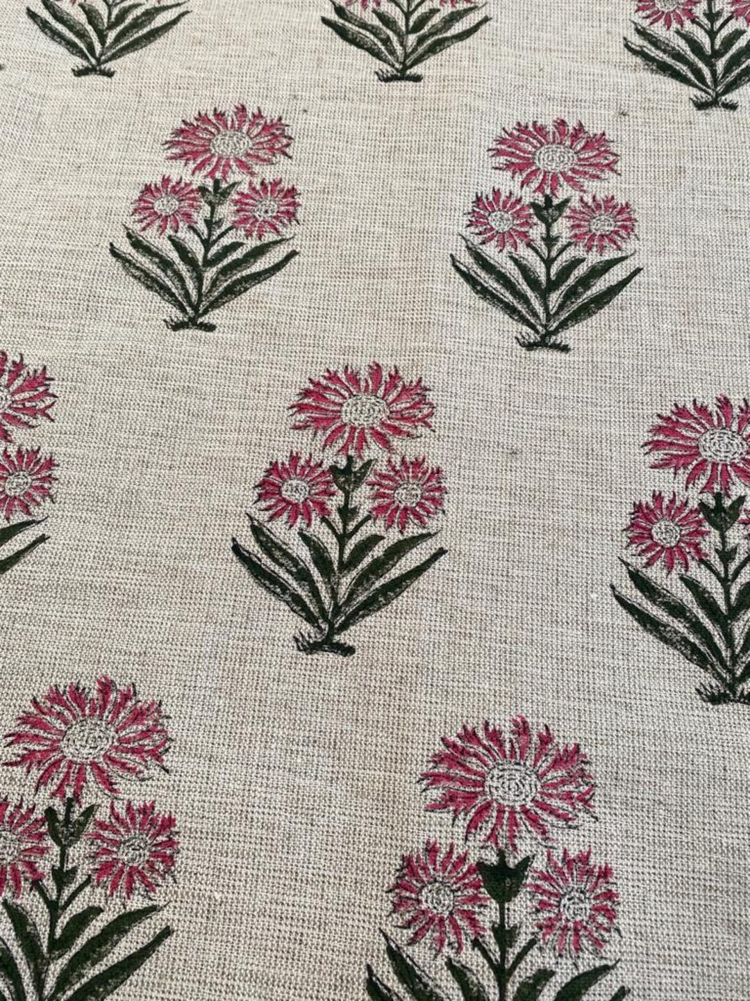 Gerbera Flower Handloom Linen Fabric Linen Fabric Flower Black Color ...