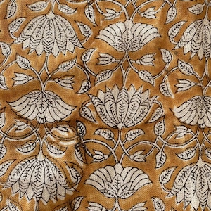Tulip Flower// , Block Print Thick Linen Fabric | Mustard  Floral Print Upholstery Fabric, pillow cover fabric, Curtain  Linen By The Yard