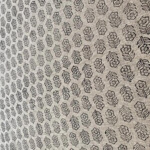 Block Print Handloom Linen Fabric Heavy Linen Fabric Black Floral Outlines print image 2