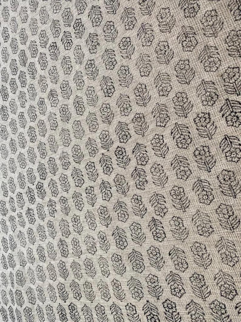 Block Print Handloom Linen Fabric Heavy Linen Fabric Black Floral Outlines print image 2